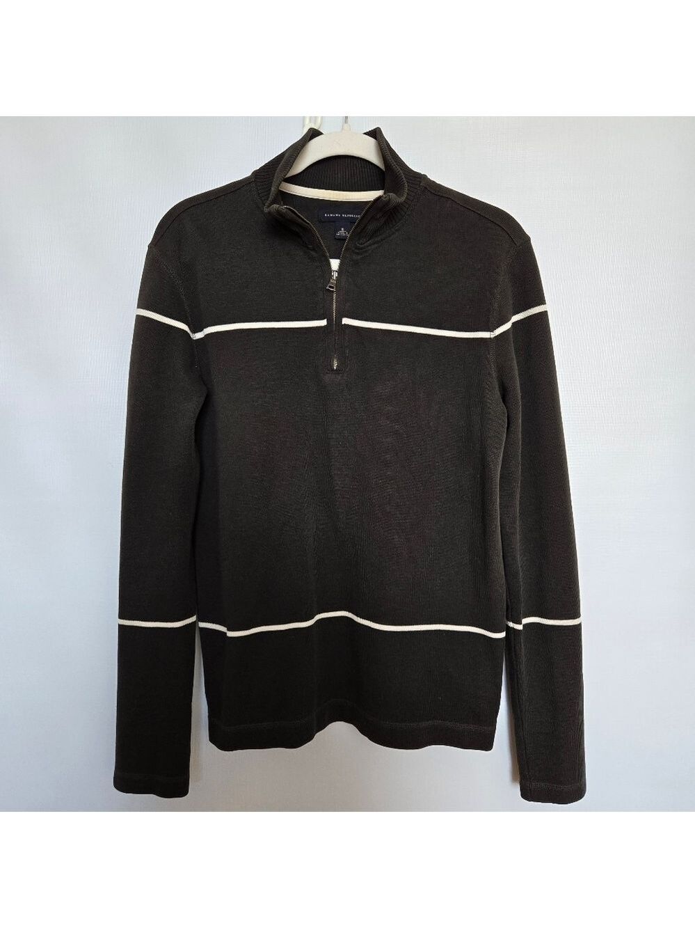 BANANA REPUBLIC SWEATER MENS PULLOVER 1/4 ZIP MOCK NECK DARK OLIVE-GREEN (S)